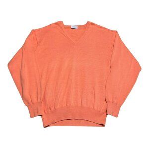 Vintage 60s 70s Brooks Brothers Cotton Salmon Pink V-Neck Sweater Men’s 46